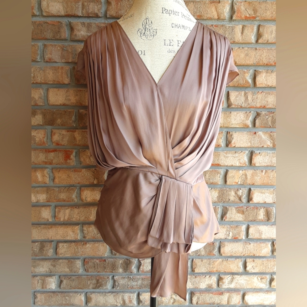 Trina Turk Draped Satin Blouse in Dusty Rose